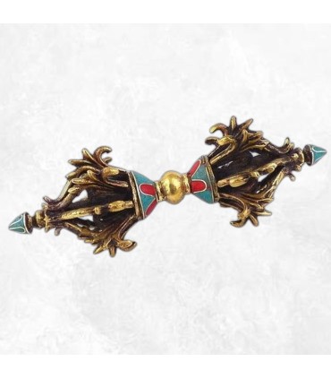 Dorje vajra tibétain en laiton, serti de pierres, idéal cérémonies.