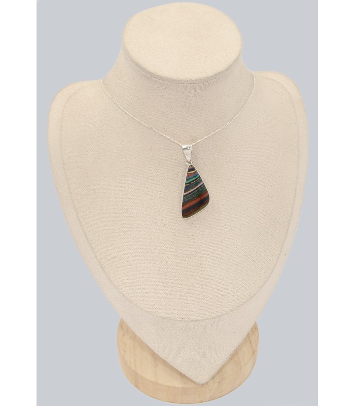 Pendentif Calcite arc‑en‑ciel Mexique forme libre argent 925