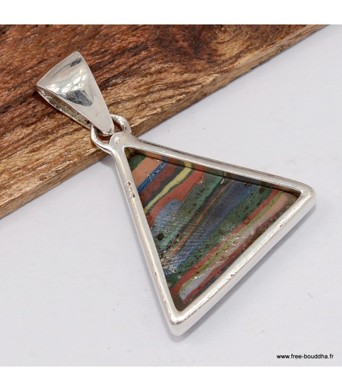 Pendentif Calcite arc-en-ciel, argent 925 pierre rare Mexique