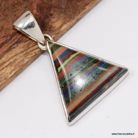 Calcite arc-en-ciel sertie sur argent, pendentif triangulaire - Bijoux en Calcite
