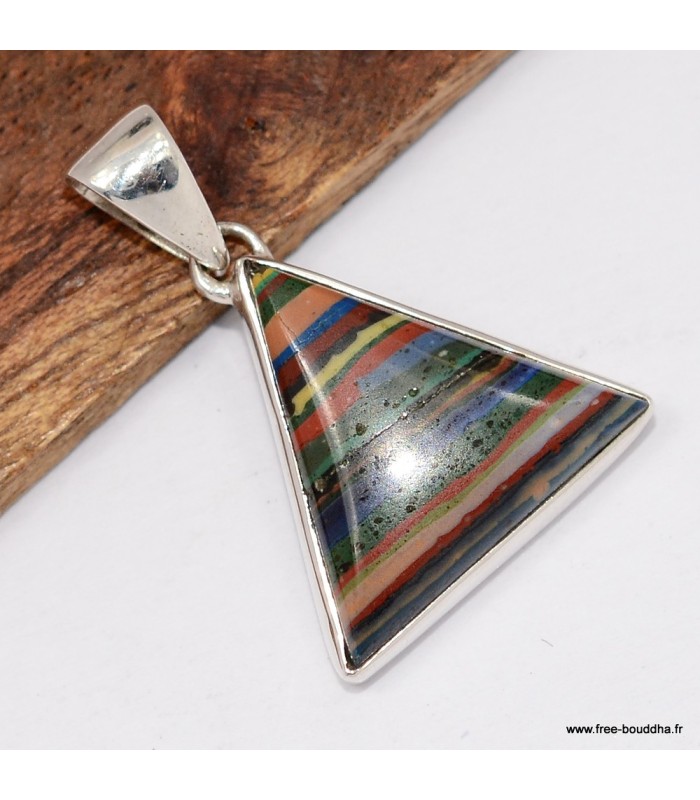Pendentif Calcite arc-en-ciel, argent 925 pierre rare Mexique