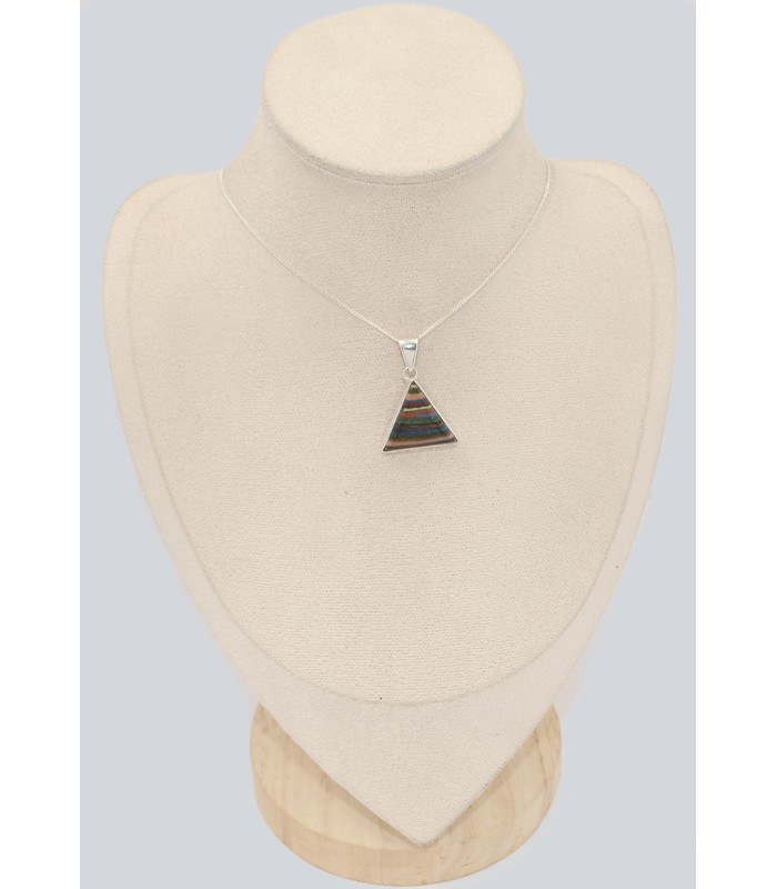 Pendentif Calcite arc-en-ciel, argent 925 pierre rare Mexique