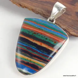 Pendentif argent Calcite arc-en-ciel semi-ovale - Bijoux en Calcite