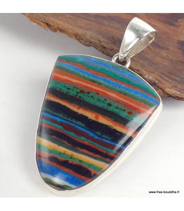 Pendentif Calcite arc‑en‑ciel semi‑ovale Mexique argent 925