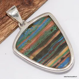 Pendentif argent Calcite arc-en-ciel semi-ovale - Bijoux en Calcite