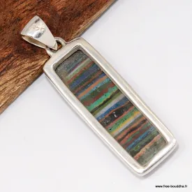 Pendentif argent Calcite arc-en-ciel rectangulaire allongé - Bijoux en Calcite