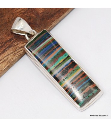 Pendentif Calcite arc-en-ciel rectangulaire, argent 925 authentique
