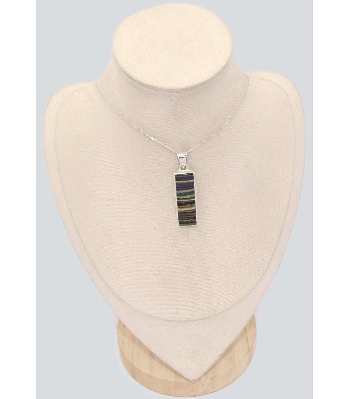 Pendentif Calcite arc-en-ciel rectangulaire, argent 925 authentique