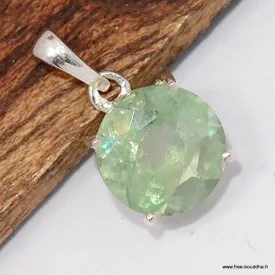 Pendentif Fluorite verte facettée serti griffes- Forme ronde - argent 925 - Pendentifs pierres naturelles