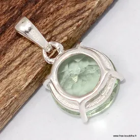 Pendentif Fluorite verte facettée serti griffes- Forme ronde - argent 925 - Pendentifs pierres naturelles