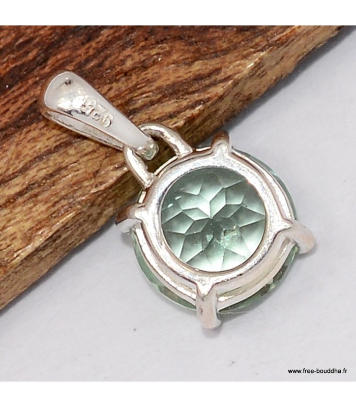 Pendentif Fluorite verte authentique facettée ronde Argent 925