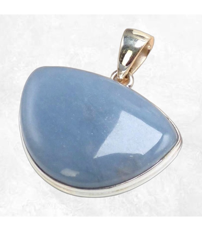 Pendentif angélite bleue semi-rond en argent 925 certifié