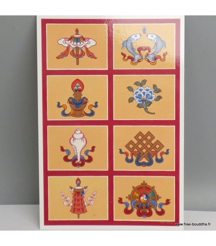 Carte postale bouddhiste 8 signes auspicieux