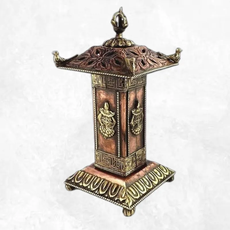 Encensoir tibétain bouddhiste Pagode en cuivre - Porte-encens tibétains