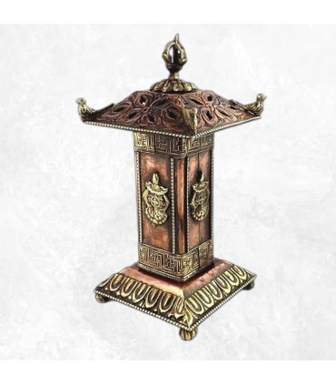 Porte encens bouddhiste pagode cuivre dorjé fait main Népal