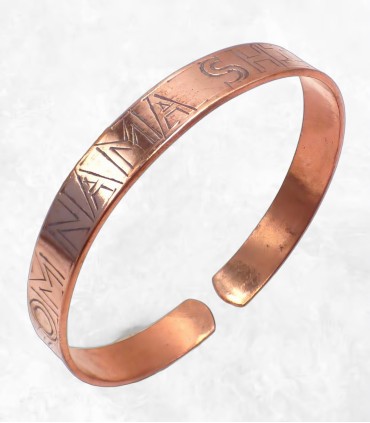 Bracelet bouddhiste en cuivre gravé, réglable, sans nickel.