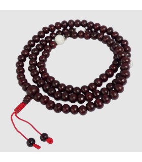 Mala tibetain Bois de Rose et Corail Blanc