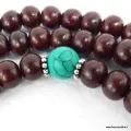 Mala tibétain bois de rose turquoise pour prières bouddhistes - Mala tibétain 108 perles