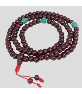 Mala tibétain bois de rose turquoise pour prières bouddhistes