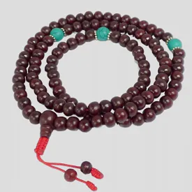 Mala tibétain bois de rose turquoise pour prières bouddhistes - Mala tibétain 108 perles