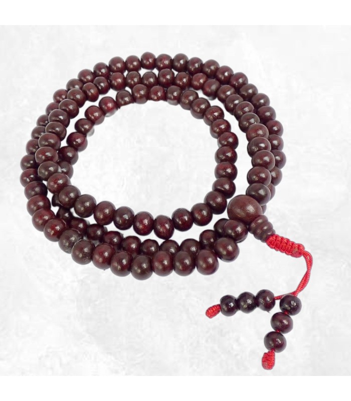 Mala tibetain authentique en Bois de Rose fait main 8 mm