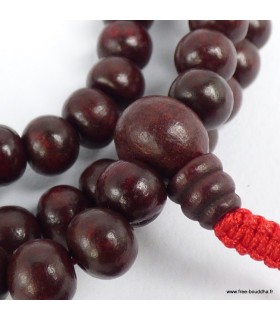 Mala tibétain Bois de rose, 108 perles artisanales, collier bouddhiste