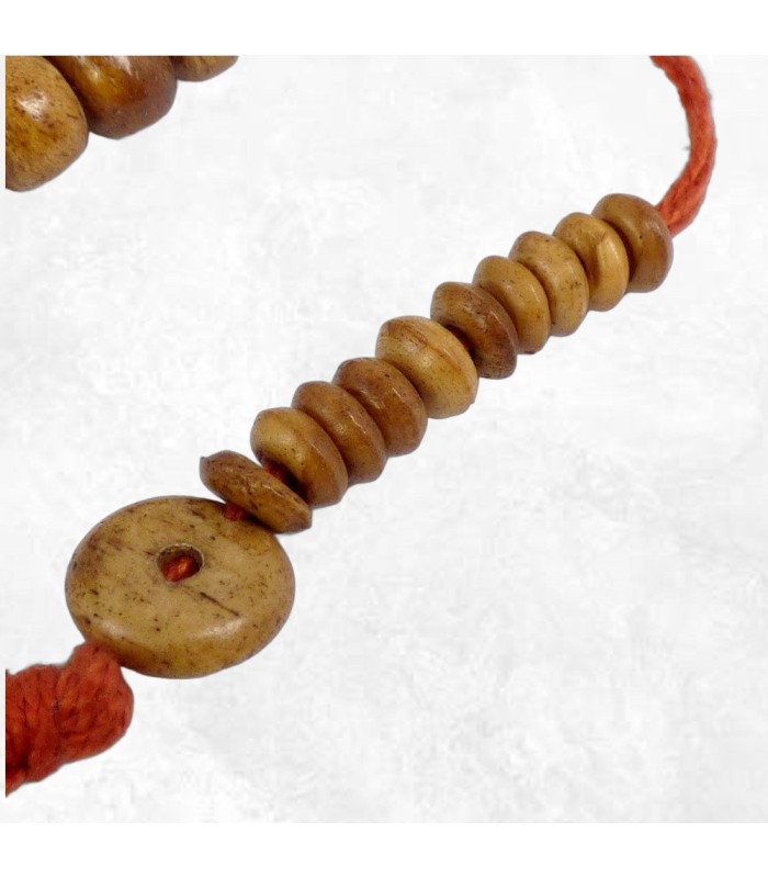 Mala tibétain en os de buffle et pierres fantaisie, 74 cm.