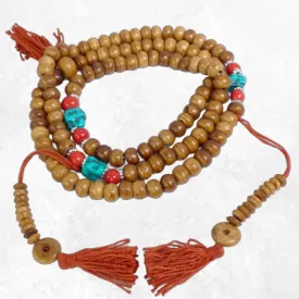 Mala tibetain authentique en Os de Buffle brun + compteurs - Mala tibétain 108 perles
