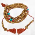 Mala tibetain authentique en Os de Buffle brun + compteurs - Mala tibétain 108 perles