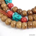 Mala tibetain authentique en Os de Buffle brun + compteurs - Mala tibétain 108 perles