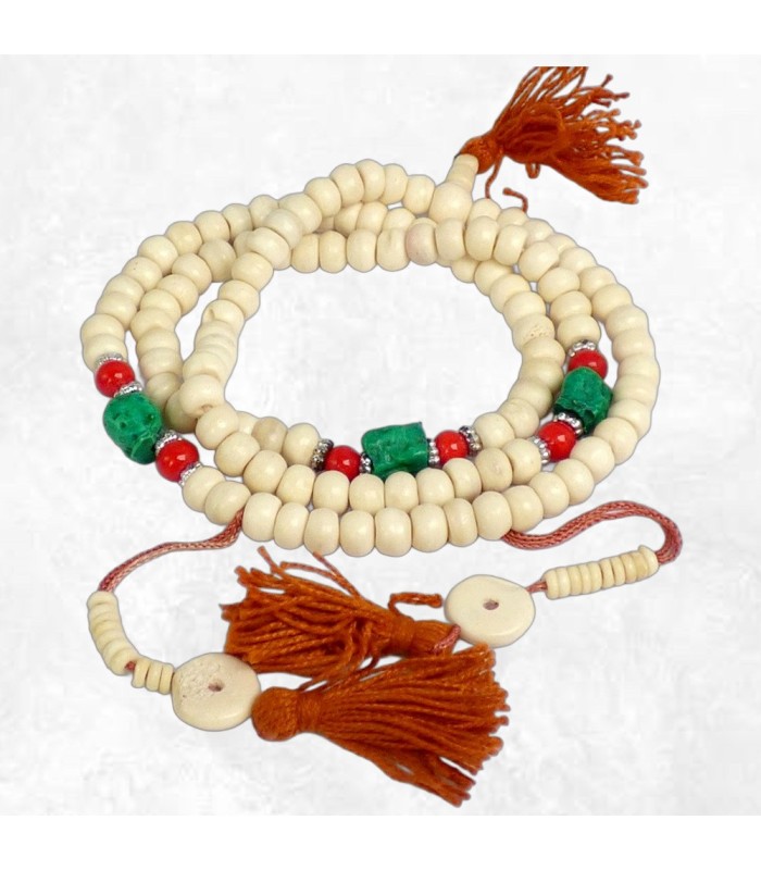 Mala tibétain authentique os + compteurs de mantras