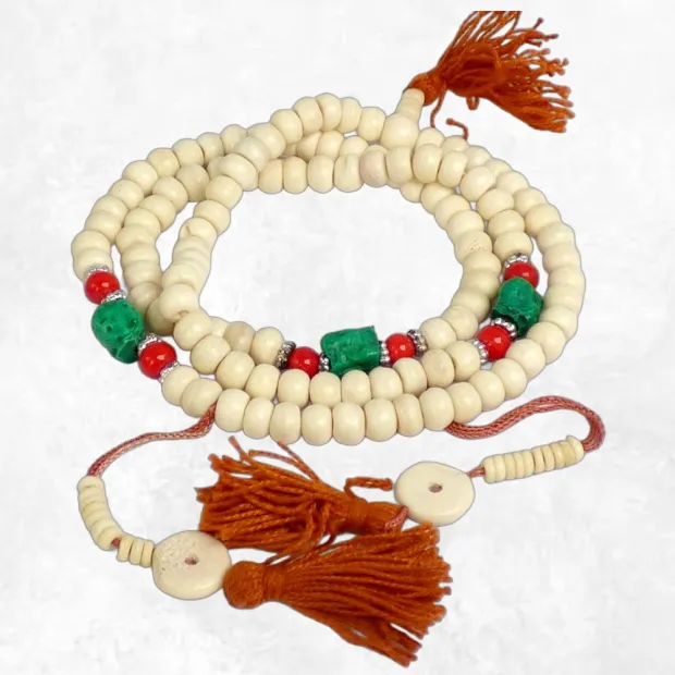 Mala tibétain authentique os de buffle blanc + compteur de mantras - Mala tibétain 108 perles