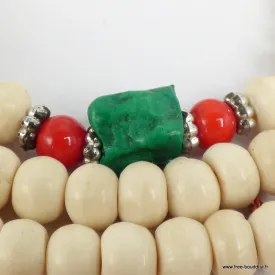 Mala tibétain authentique os de buffle blanc + compteur de mantras - Mala tibétain 108 perles