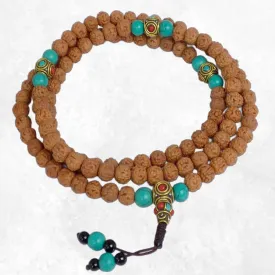 Mala tibétain Rudraksha 108 perles - 5 mukhis + compteurs - Mala tibétain 108 perles