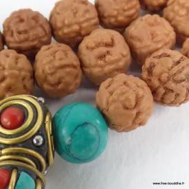 Mala tibétain Rudraksha 108 perles - 5 mukhis + compteurs - Mala tibétain 108 perles