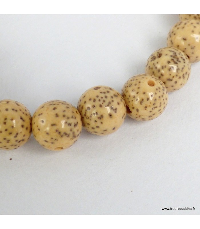 Bracelet mala en graines de lotus, perles de 9 mm, Népal.