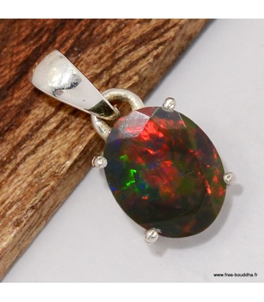 Pendentif Opale noire facettée du Chili certifié authentique argent 925