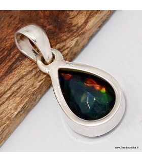 Pendentif opale noire facettée pierre naturelle véritable