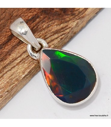 Pendentif opale noire facettée pierre naturelle véritable