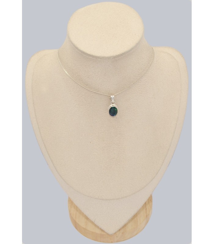 Pendentif opale noire du Chili reflets verts et bleus pierre naturelle