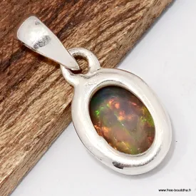 Pendentif opale noire Véritable – Reflets vert orange - Bijoux en Opale Noire