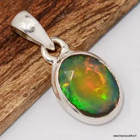 Pendentif opale noire Véritable – Reflets vert orange - Bijoux en Opale Noire
