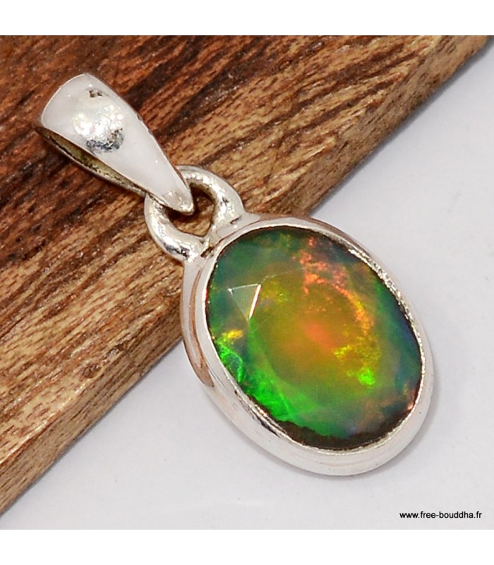 Pendentif Opale noire facettée du Chili certifié authentique argent 925