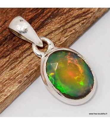 Pendentif Opale noire facettée du Chili certifié authentique argent 925