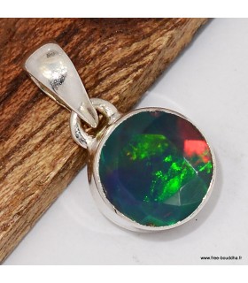Pendentif Véritable opale noire facettée ronde