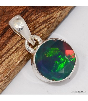 Pendentif Opale noire facettée du Chili certifié authentique argent 925