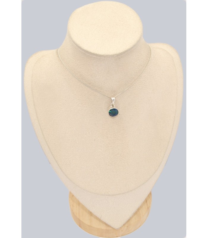 Pendentif Opale noire facettée du Chili certifié authentique argent 925