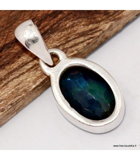 Pendentif opale noire facettée multicolore pierre naturelle véritable