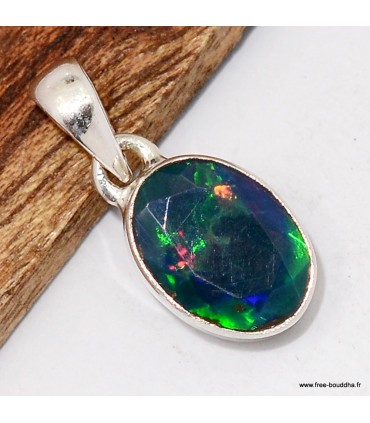 Pendentif opale noire facettée multicolore pierre naturelle véritable