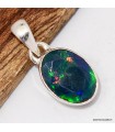 Pendentif opale noire facettée multicolore pierre naturelle véritable